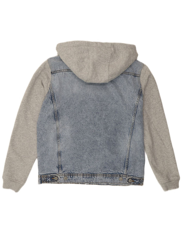 Jack & Jones Mens Hooded Denim Jacket UK 40 Large Blue Colourblock