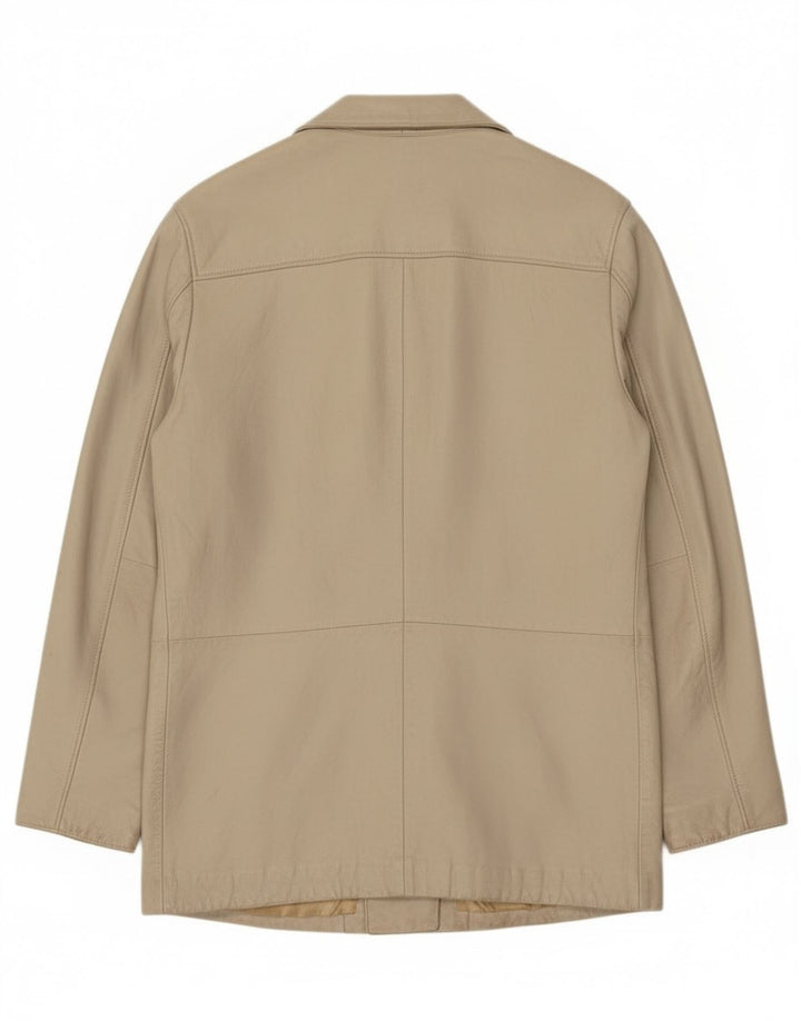Marcos Womens 2 Button Leather Blazer Jacket IT 44 Medium Beige Leather