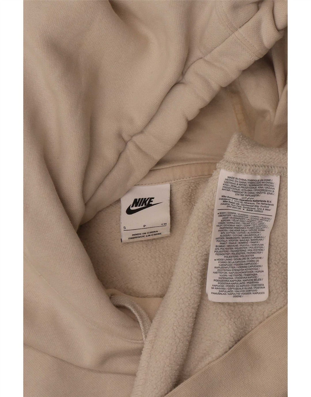 Nike Mens Hoodie Jumper Small Beige Cotton