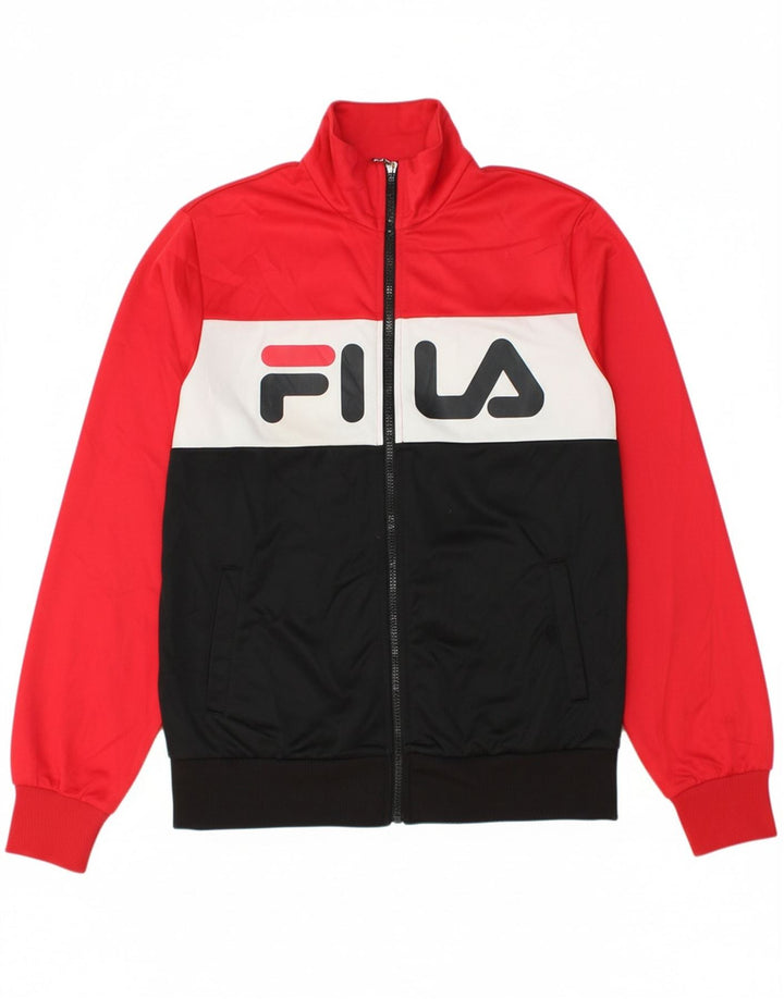 FILA Mens Graphic Tracksuit Top Jacket Small Black Colourblock Polyester