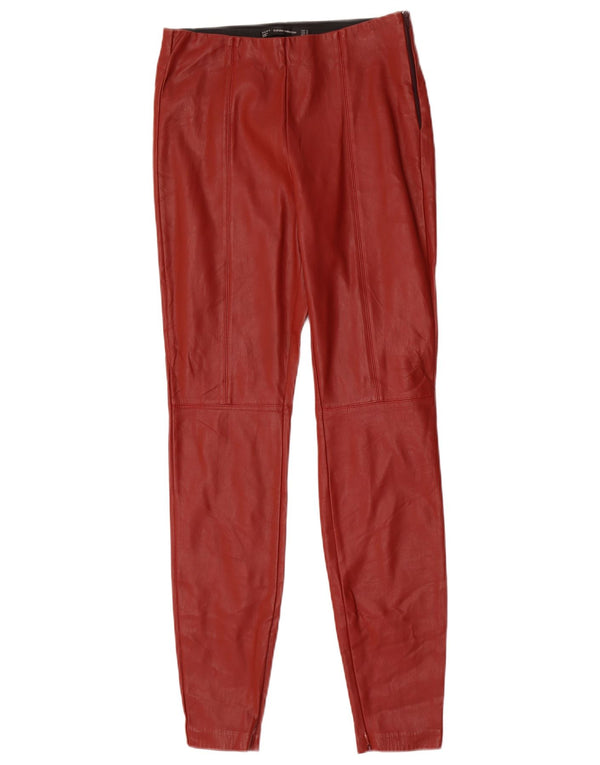 Zara Womens Skinny Leather Trousers Medium W28 L29 Burgundy