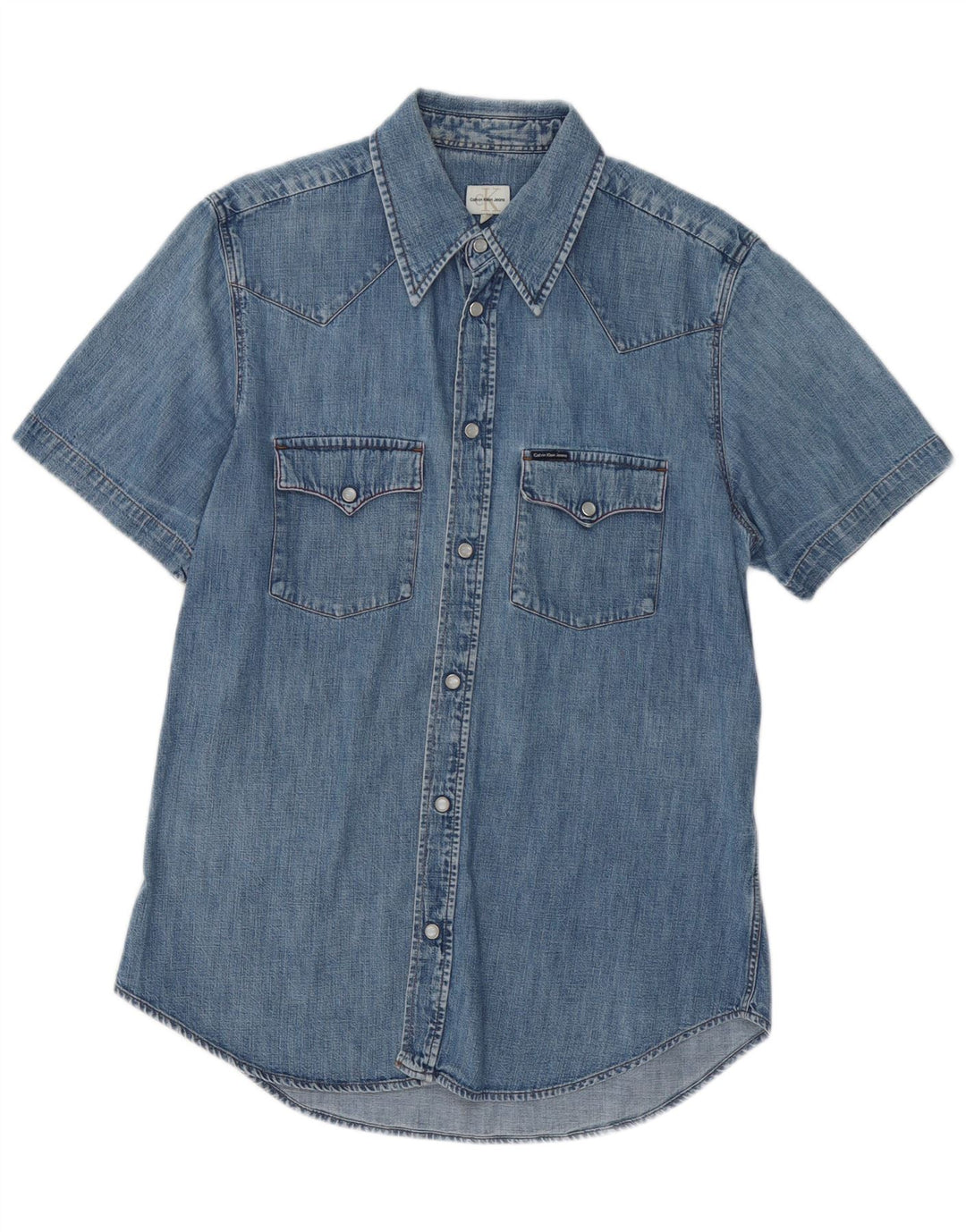 Calvin Klein Jeans Womens Short Sleeve Denim Shirt UK 18 XL Blue Cotton