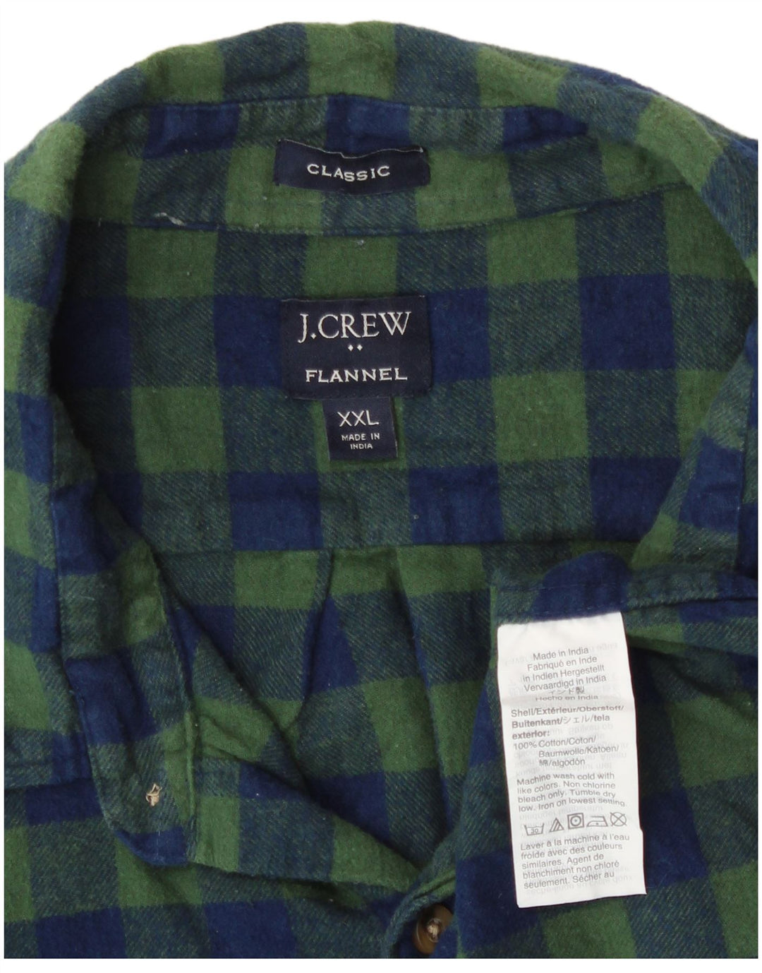 J. Crew Mens Classic Fit Flannel Shirt 2XL Green Gingham Cotton