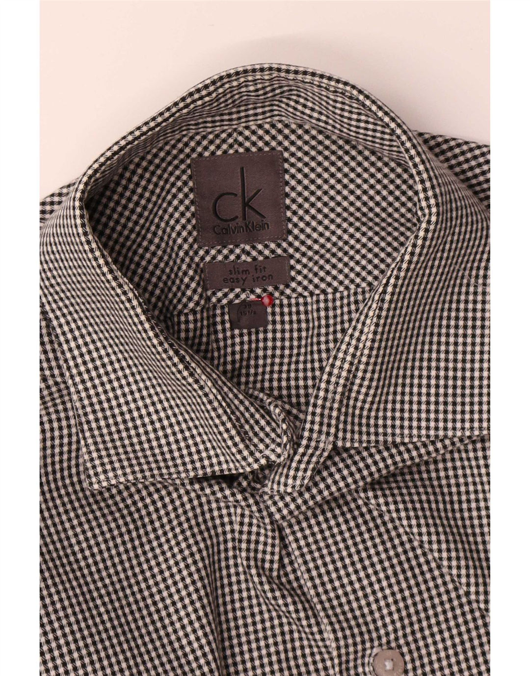 Calvin Klein Mens Slim Fit Shirt Size 39 15 1/2 Medium Grey Houndstooth