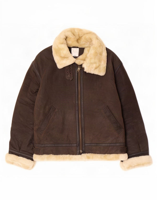 Conbipel Womens Shearling Jacket UK 16 Large Brown Leather