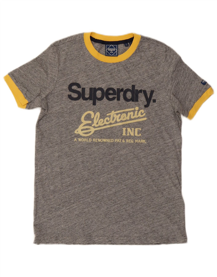 SUPERDRY Womens Graphic T-Shirt Top UK 8 Small Grey Flecked Cotton