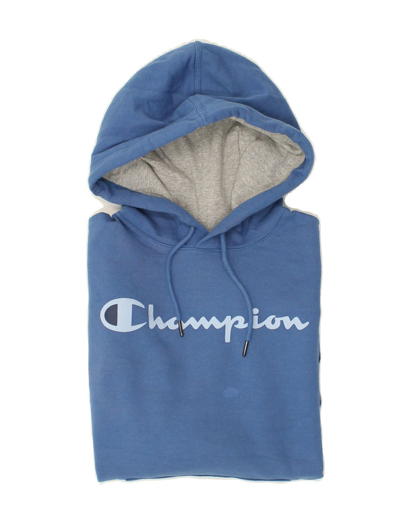 CHAMPION Mens Graphic Hoodie Jumper Small Blue Cotton | Vintage Champion | Thrift | Second-Hand Champion | Used Clothing | Messina Hembry 