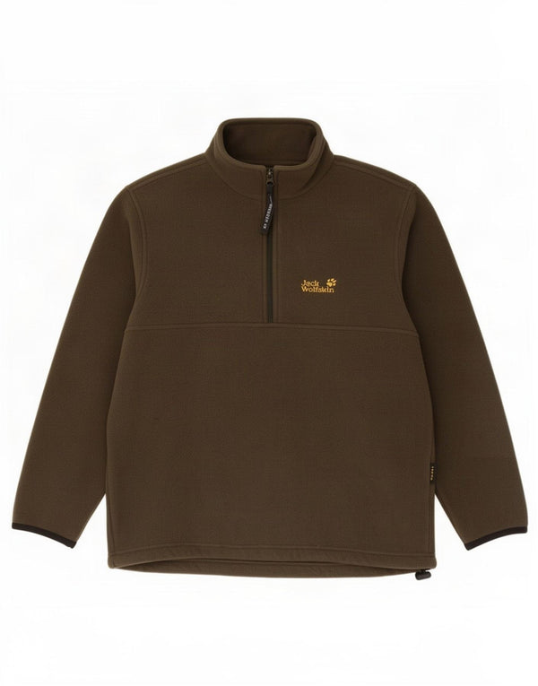 Jack Wolfskin Boys Graphic Zip Neck Fleece Jumper 13-14 Years Khaki