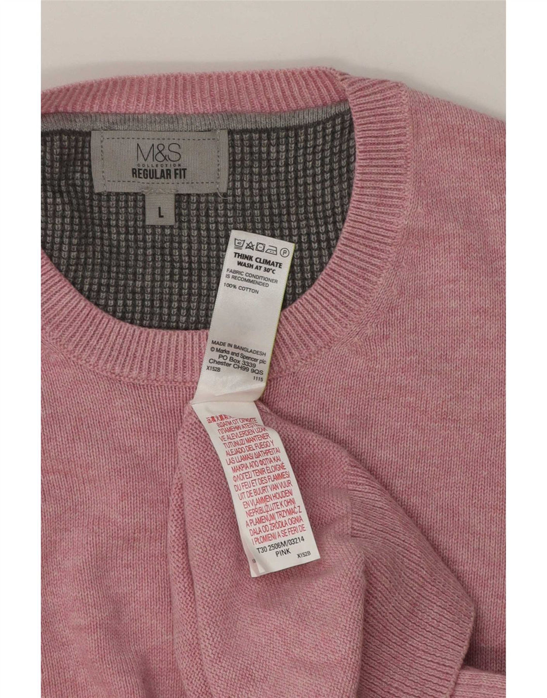 Marks & Spencer Mens Regular Fit Crew Neck Jumper Sweater Large Pink Cotton