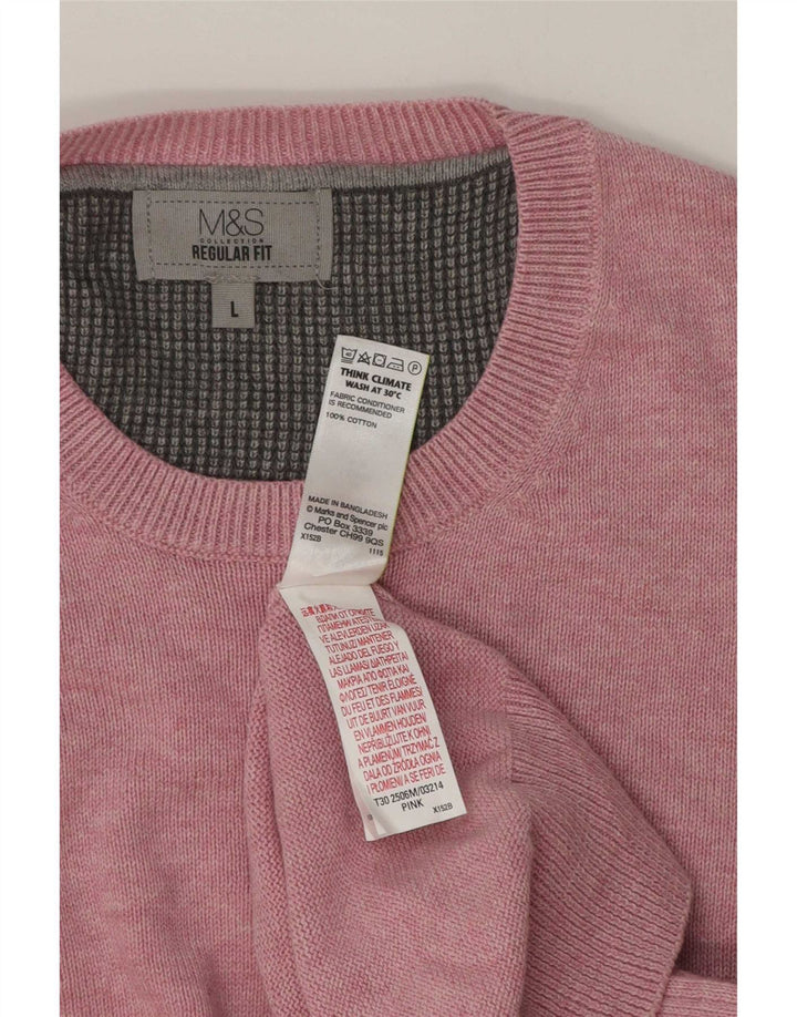 Marks & Spencer Mens Regular Fit Crew Neck Jumper Sweater Large Pink Cotton