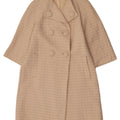 Vintage Womens 3/4 Sleeve Double Breasted Coat UK 14 Medium Beige Check