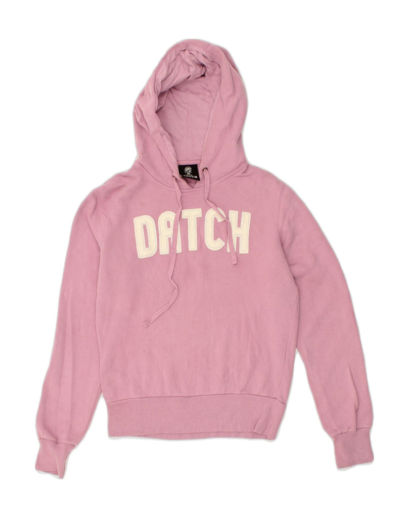 DATCH Womens Graphic Hoodie Jumper UK 14 Medium Pink Cotton | Vintage Datch | Thrift | Second-Hand Datch | Used Clothing | Messina Hembry 