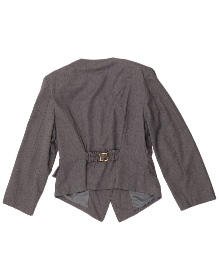 Vintage Womens Double Breasted Blazer Jacket UK 12 Medium Grey Polyester