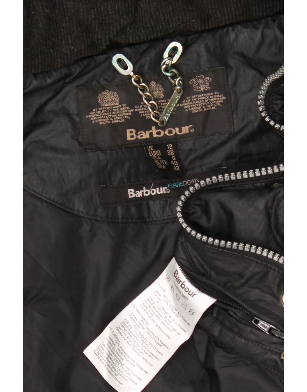 BARBOUR Womens Hooded Padded Coat UK 12 Medium Black Polyester Vintage Barbour and Second-Hand Barbour from Messina Hembry 