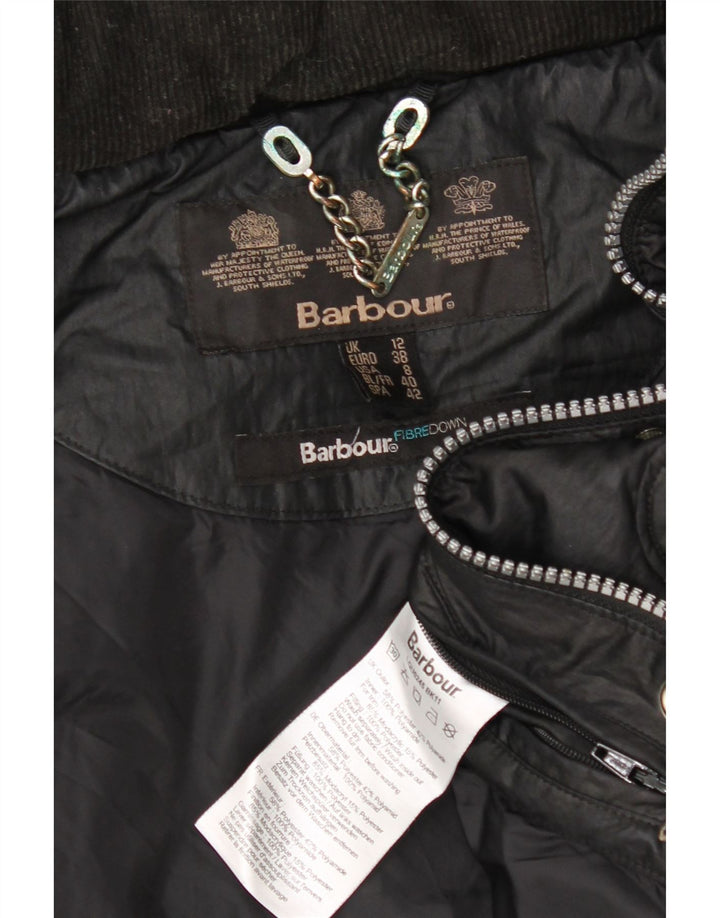 BARBOUR Womens Hooded Padded Coat UK 12 Medium Black Polyester Vintage Barbour and Second-Hand Barbour from Messina Hembry 