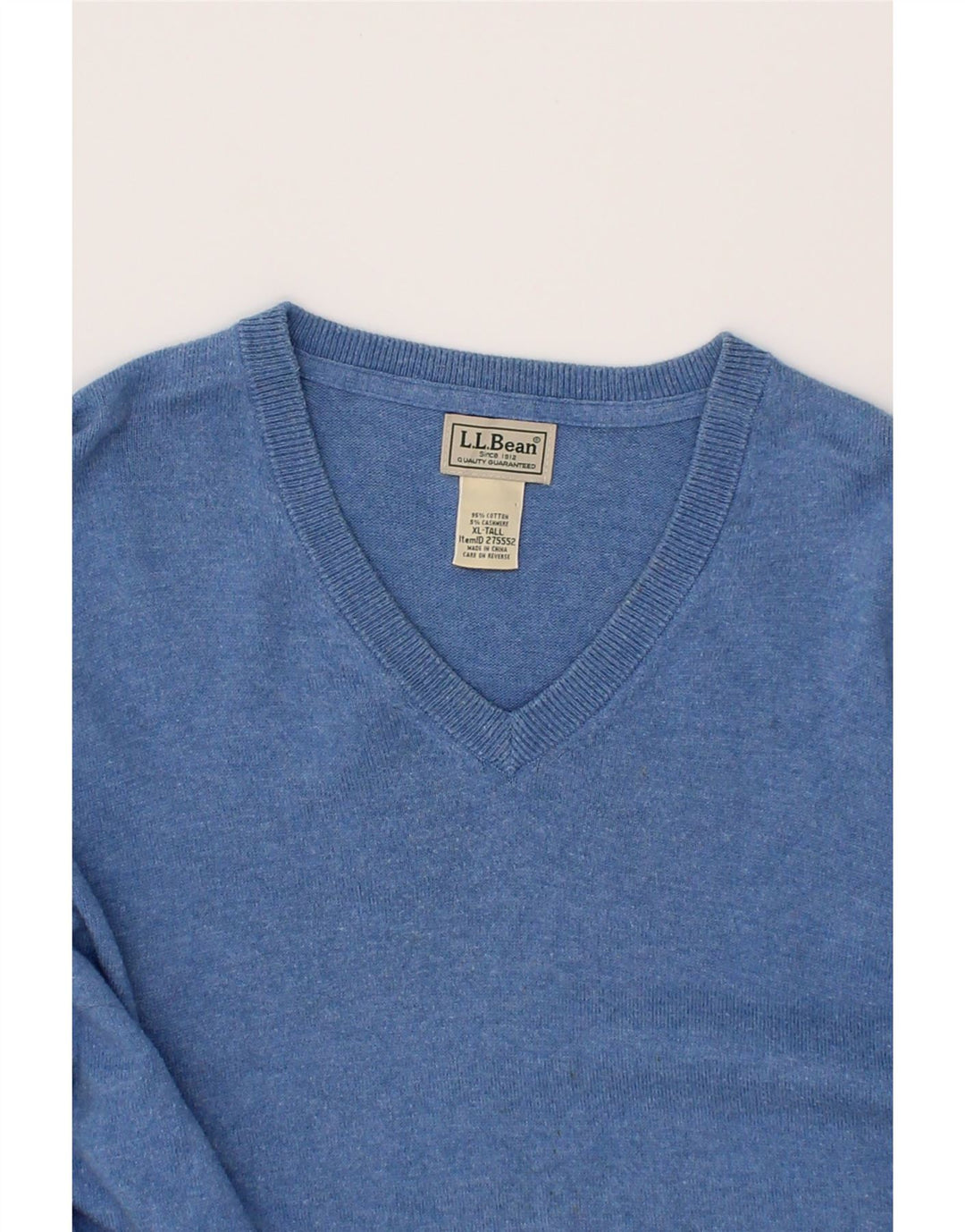 L.L.BEAN Mens Tall V-Neck Jumper Sweater XL Blue Cotton Vintage L.L.Bean and Second-Hand L.L.Bean from Messina Hembry 