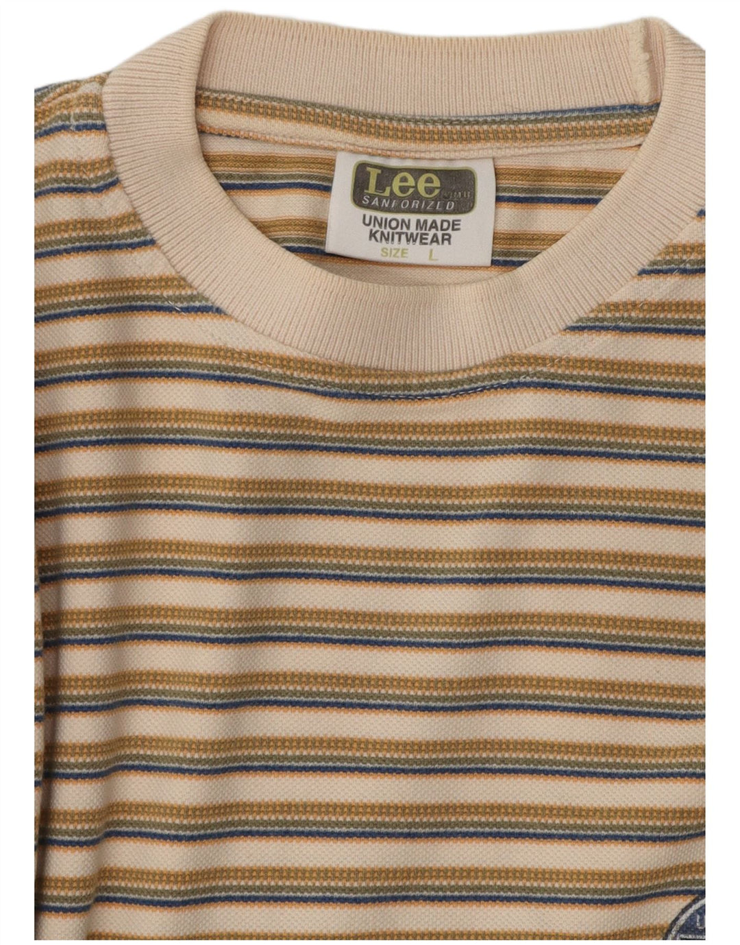Lee Mens T-Shirt Top Large Beige Striped Cotton