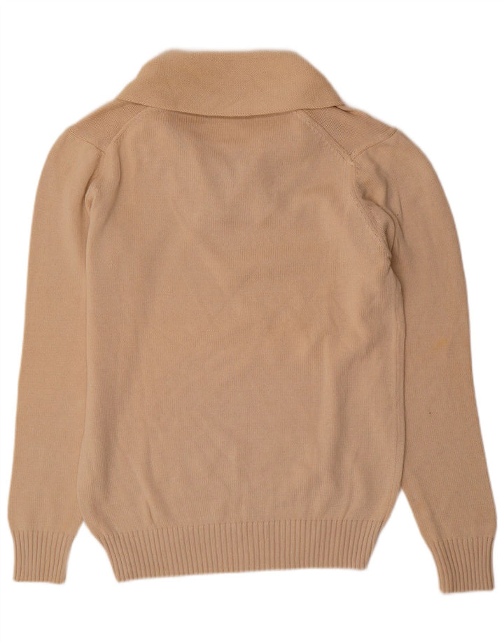 Zara Mens Shawl Neck Jumper Sweater Large Beige Cotton