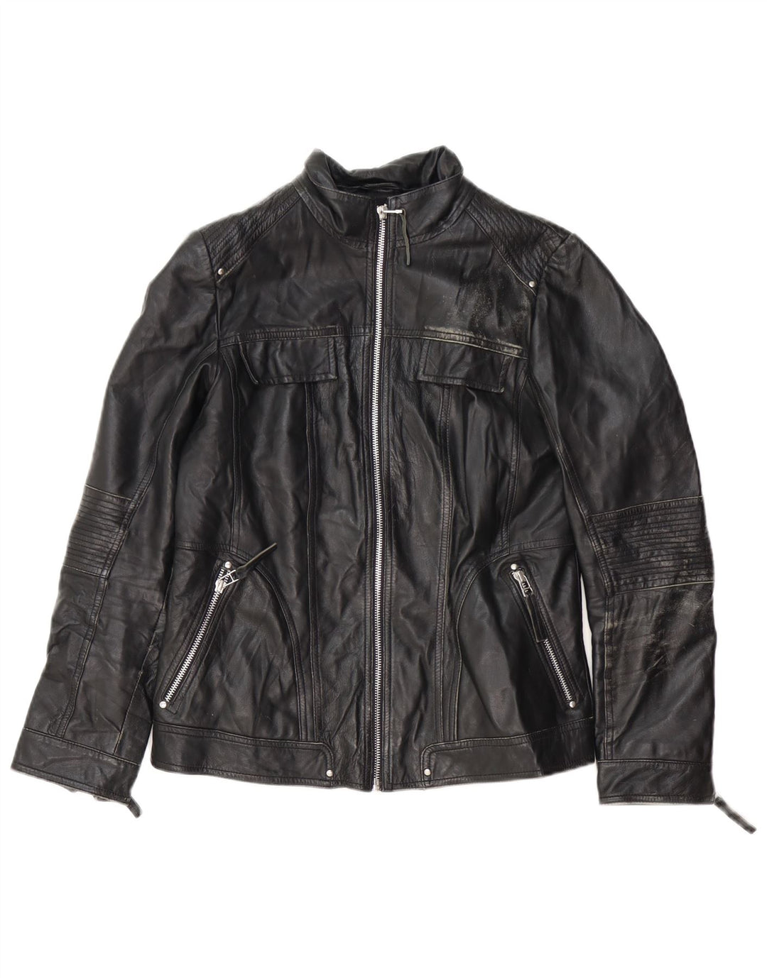 Isaco & Kawa Womens Biker Leather Jacket IT 44 Medium Black Leather