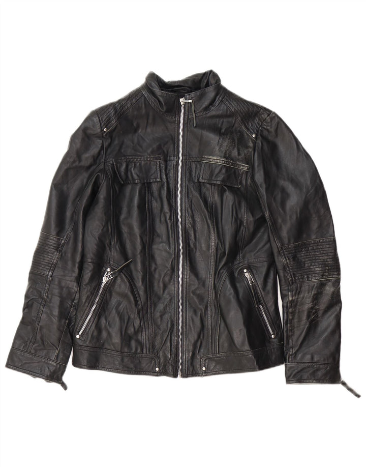 Isaco & Kawa Womens Biker Leather Jacket IT 44 Medium Black Leather