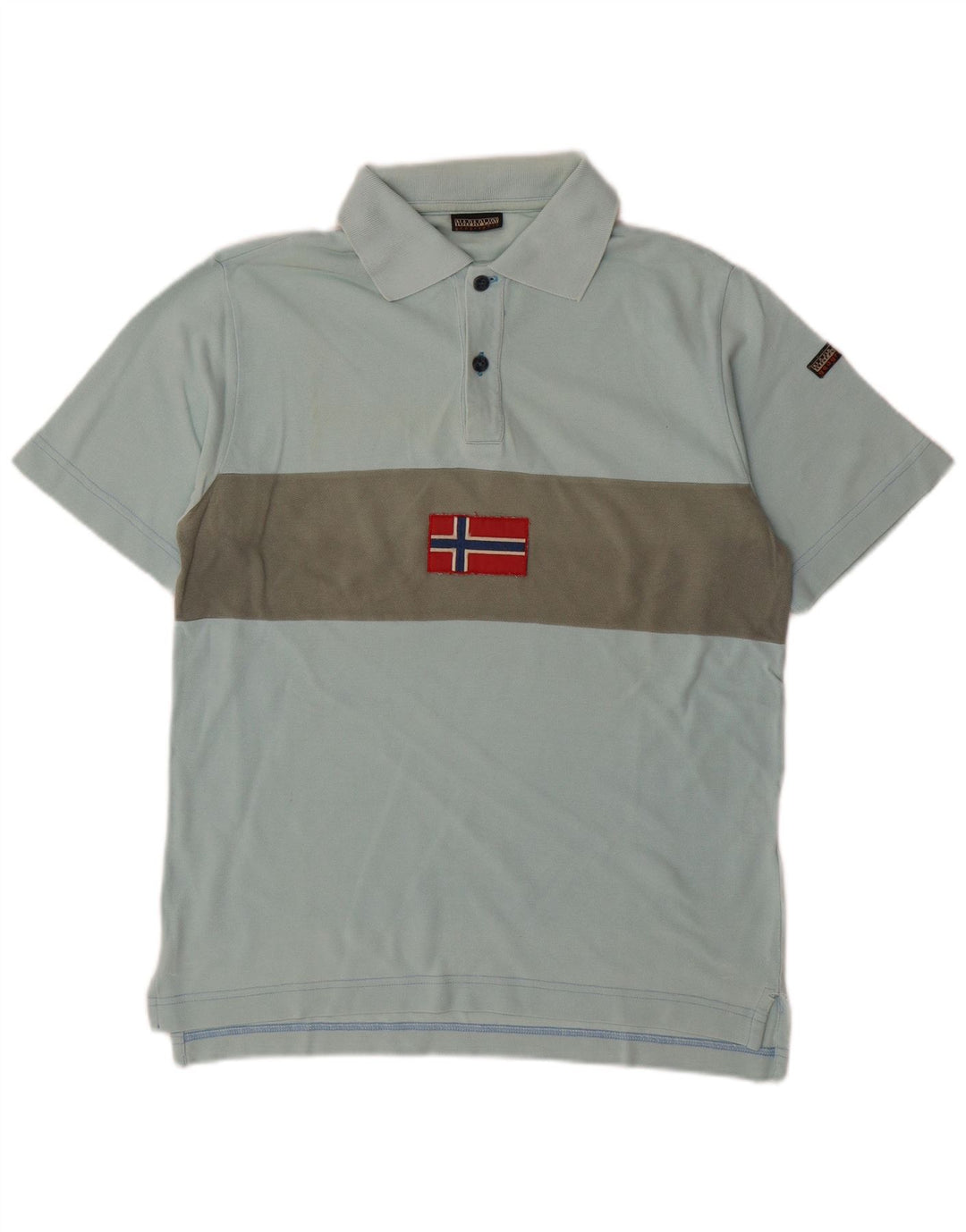 NAPAPIJRI Mens Geographic Polo Shirt Small Blue Colourblock Cotton
