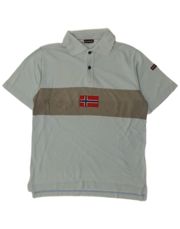 NAPAPIJRI Mens Geographic Polo Shirt Small Blue Colourblock Cotton