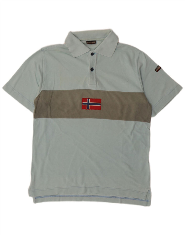 NAPAPIJRI Mens Geographic Polo Shirt Small Blue Colourblock Cotton