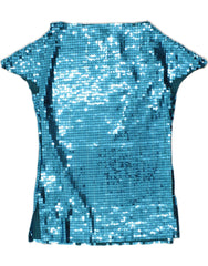 VINTAGE Womens Sequin Blouse Top UK 12 Medium Blue