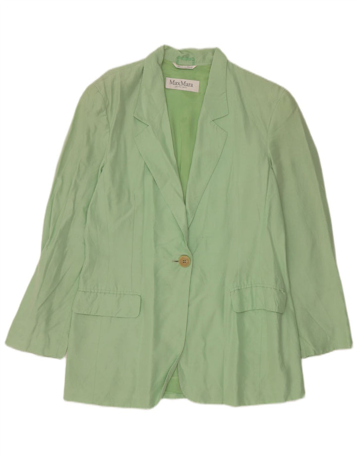 Max Mara Womens 1 Button Blazer Jacket UK 14 Medium Green Silk