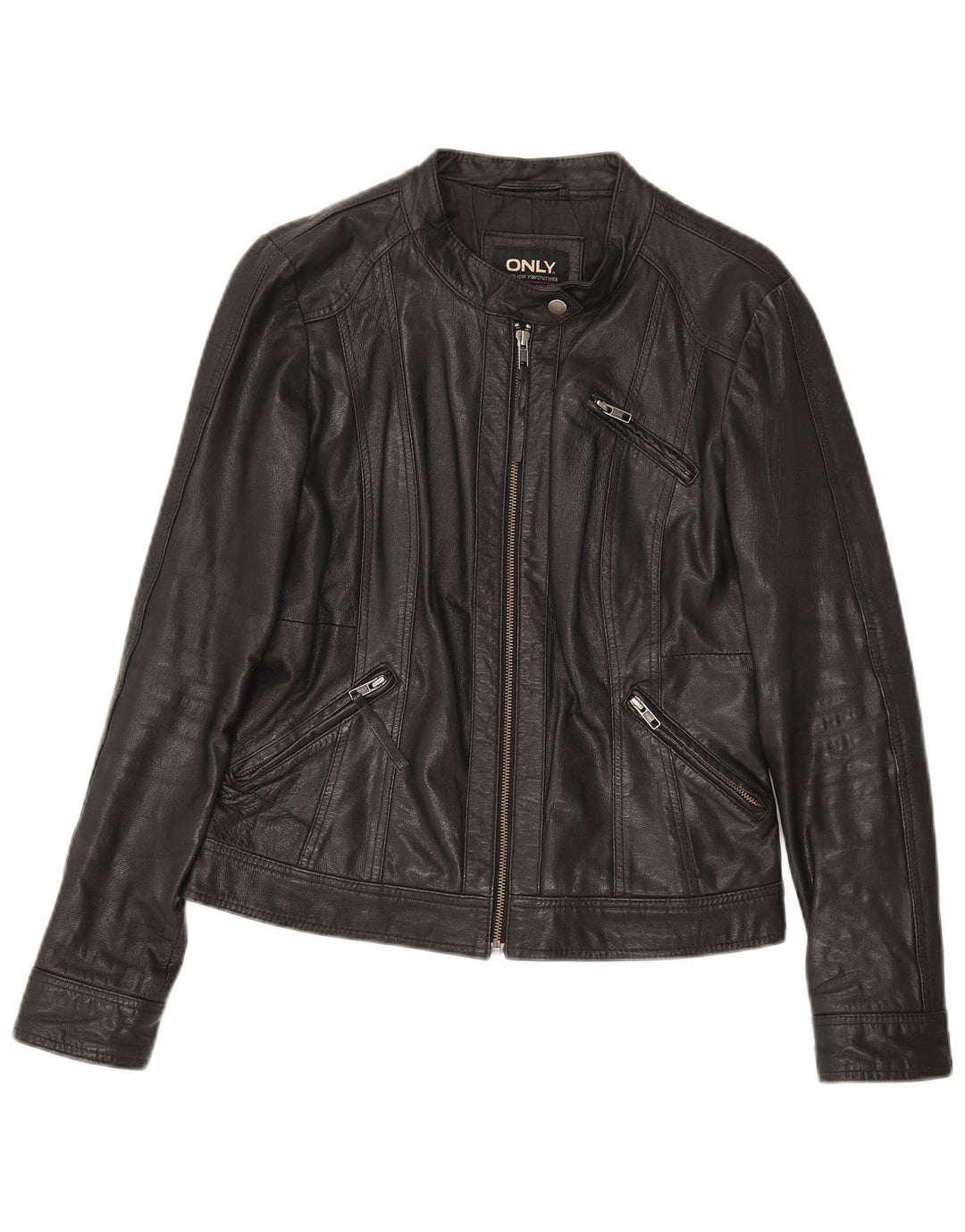 Only Womens Leather Racer Jacket IT 38 XS Black Leather
