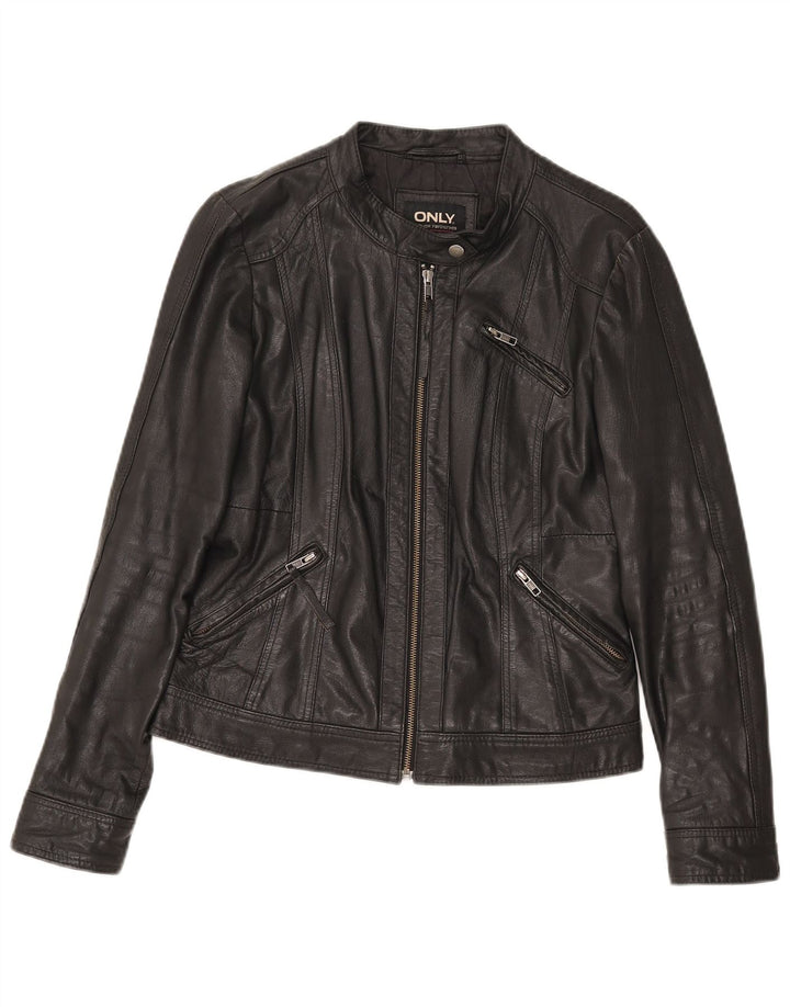 Only Womens Leather Racer Jacket IT 38 XS Black Leather