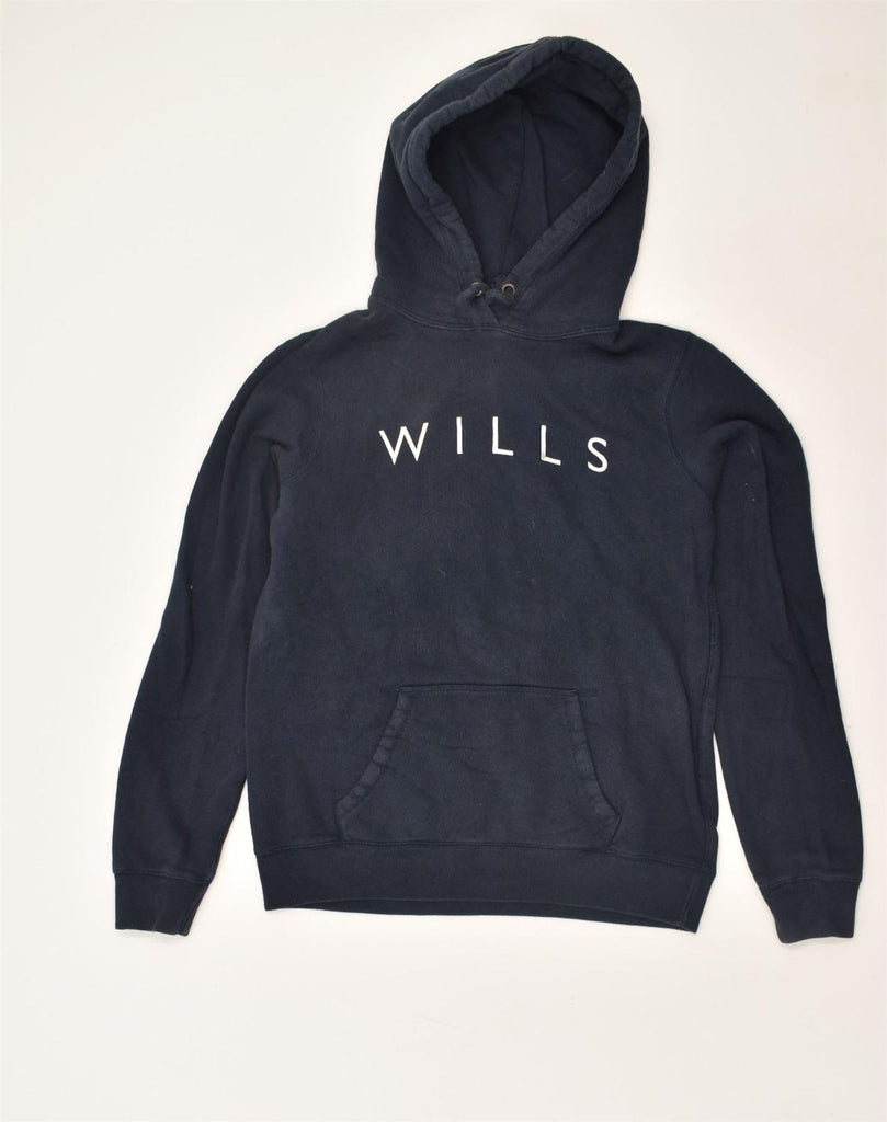 JACK WILLS Womens Graphic Hoodie Jumper UK 14 Large Navy Blue Cotton | Vintage Jack Wills | Thrift | Second-Hand Jack Wills | Used Clothing | Messina Hembry 