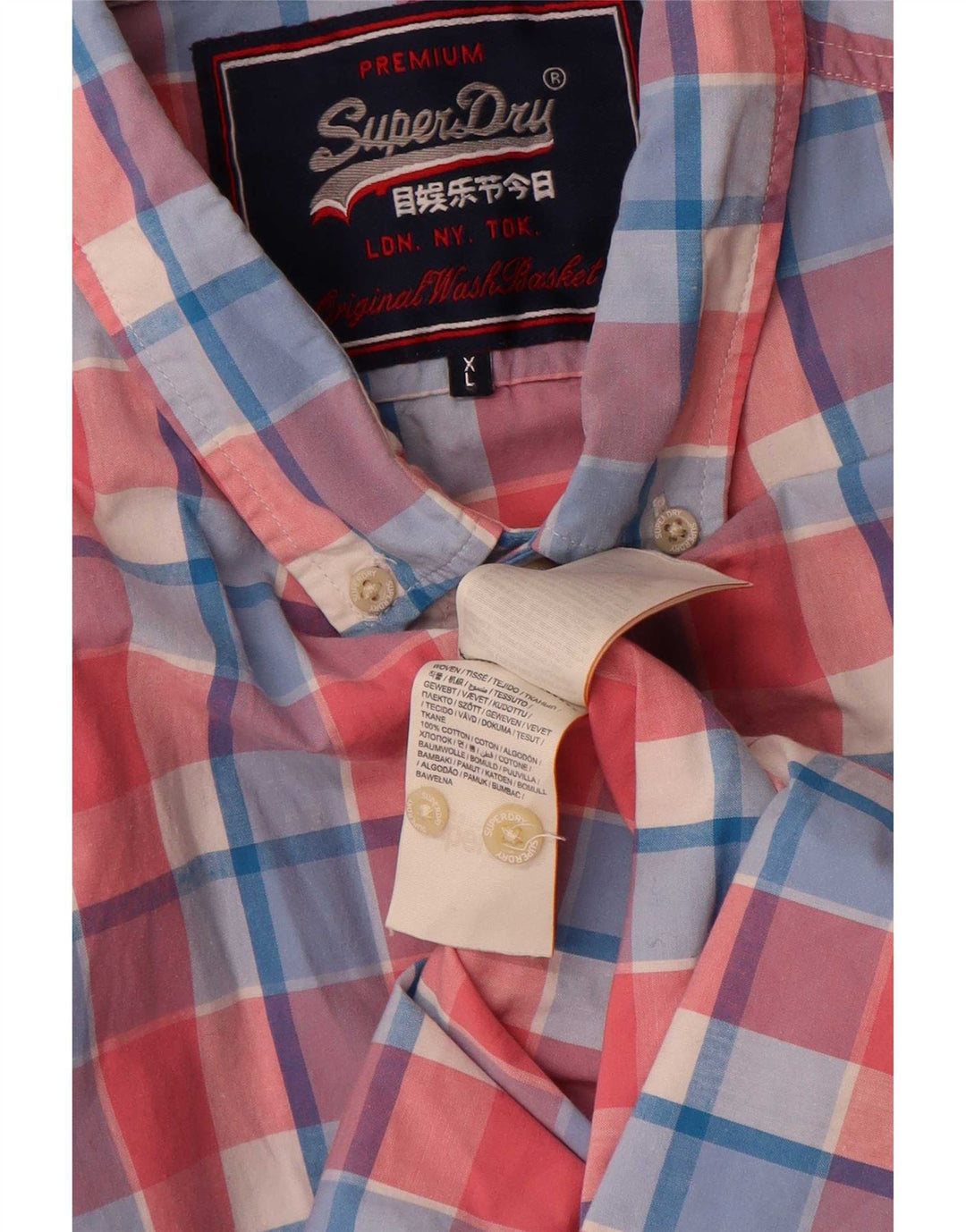 Superdry Mens Short Sleeve Shirt XL Pink Check Cotton