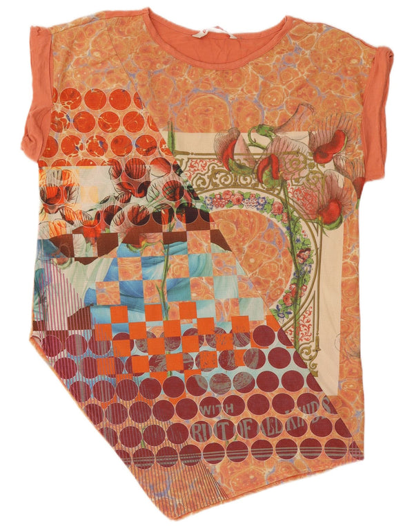 Desigual Womens Abstract Pattern Asymmetric Tunic Top UK 14 Medium Orange