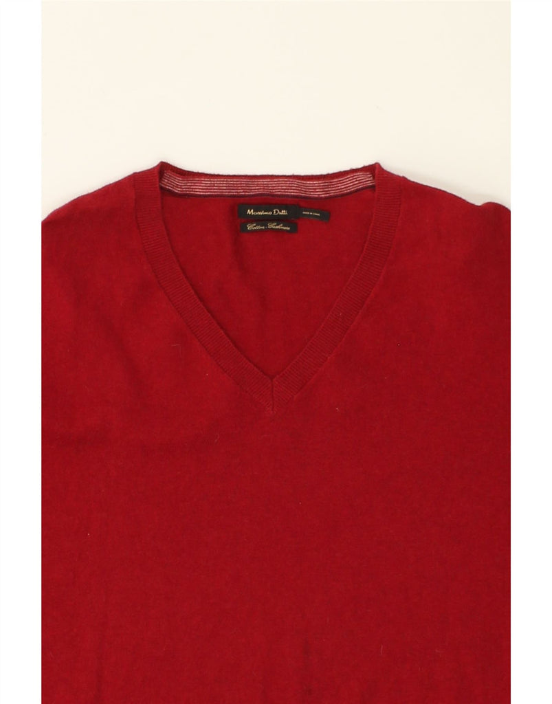 MASSIMO DUTTI Mens Slim Fit V-Neck Jumper Sweater XL Red Cotton | Vintage Massimo Dutti | Thrift | Second-Hand Massimo Dutti | Used Clothing | Messina Hembry 