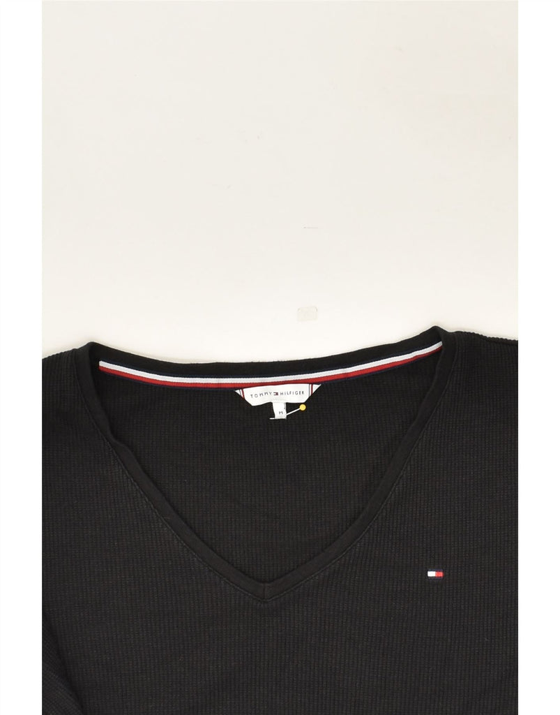 TOMMY HILFIGER Womens Crop Top Long Sleeve UK 14 Medium Black | Vintage Tommy Hilfiger | Thrift | Second-Hand Tommy Hilfiger | Used Clothing | Messina Hembry 