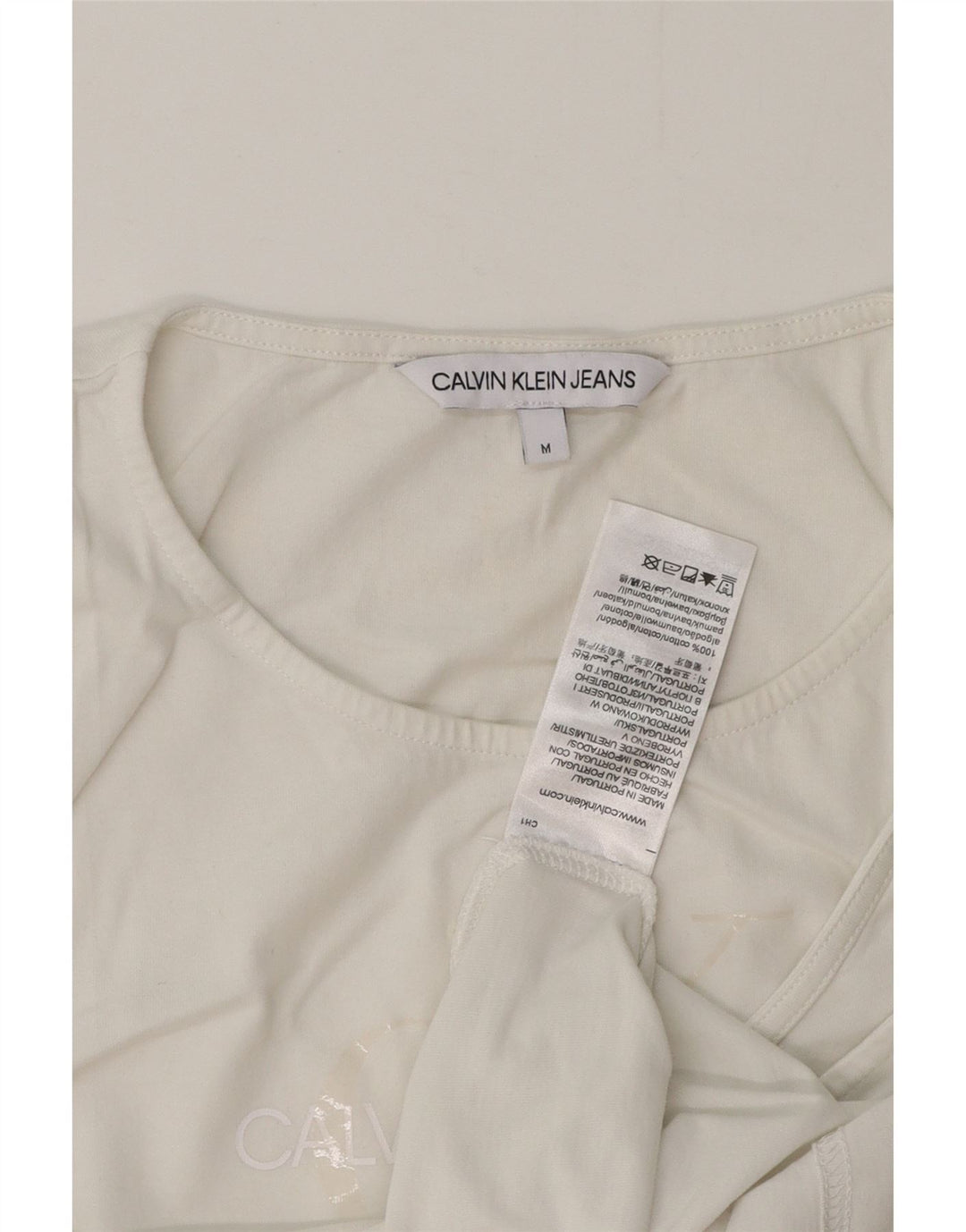 Calvin Klein Jeans Womens Crop Graphic Vest Top UK 12 Medium White Cotton