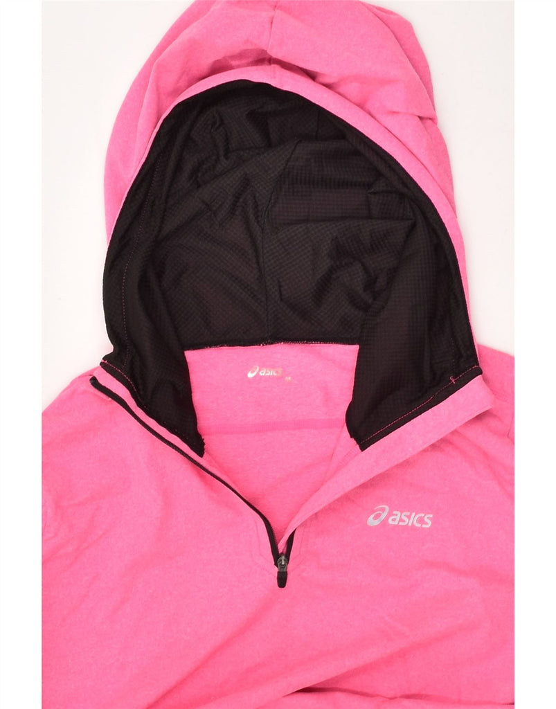 ASICS Womens Zip Neck Hoodie Jumper UK 14 Medium Pink Polyester | Vintage Asics | Thrift | Second-Hand Asics | Used Clothing | Messina Hembry 