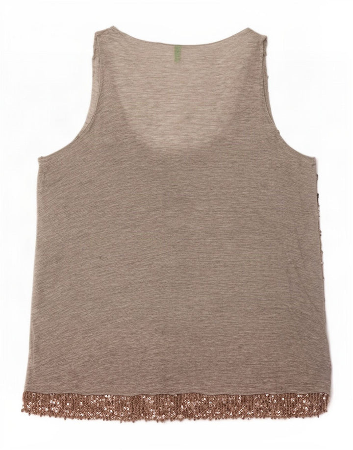 Benetton Womens Sequin Vest Top UK 14 Medium Grey Viscose