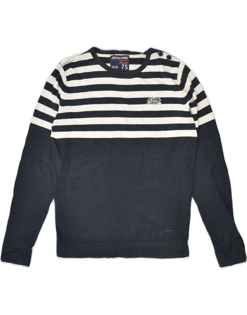 JACK & JONES Mens Crew Neck Jumper Sweater Small Navy Blue Striped | Vintage | Thrift | Second-Hand | Used Clothing | Messina Hembry 