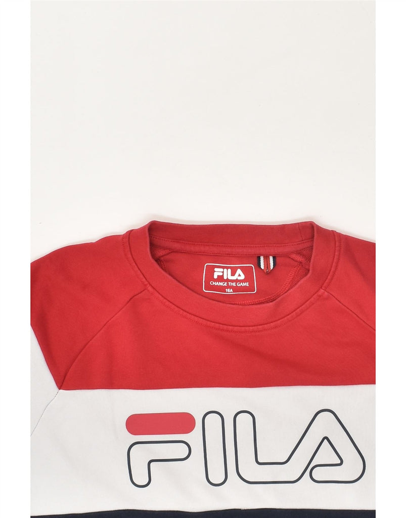 FILA Boys Graphic Sweatshirt Jumper 15-16 Years Navy Blue Colourblock | Vintage Fila | Thrift | Second-Hand Fila | Used Clothing | Messina Hembry 