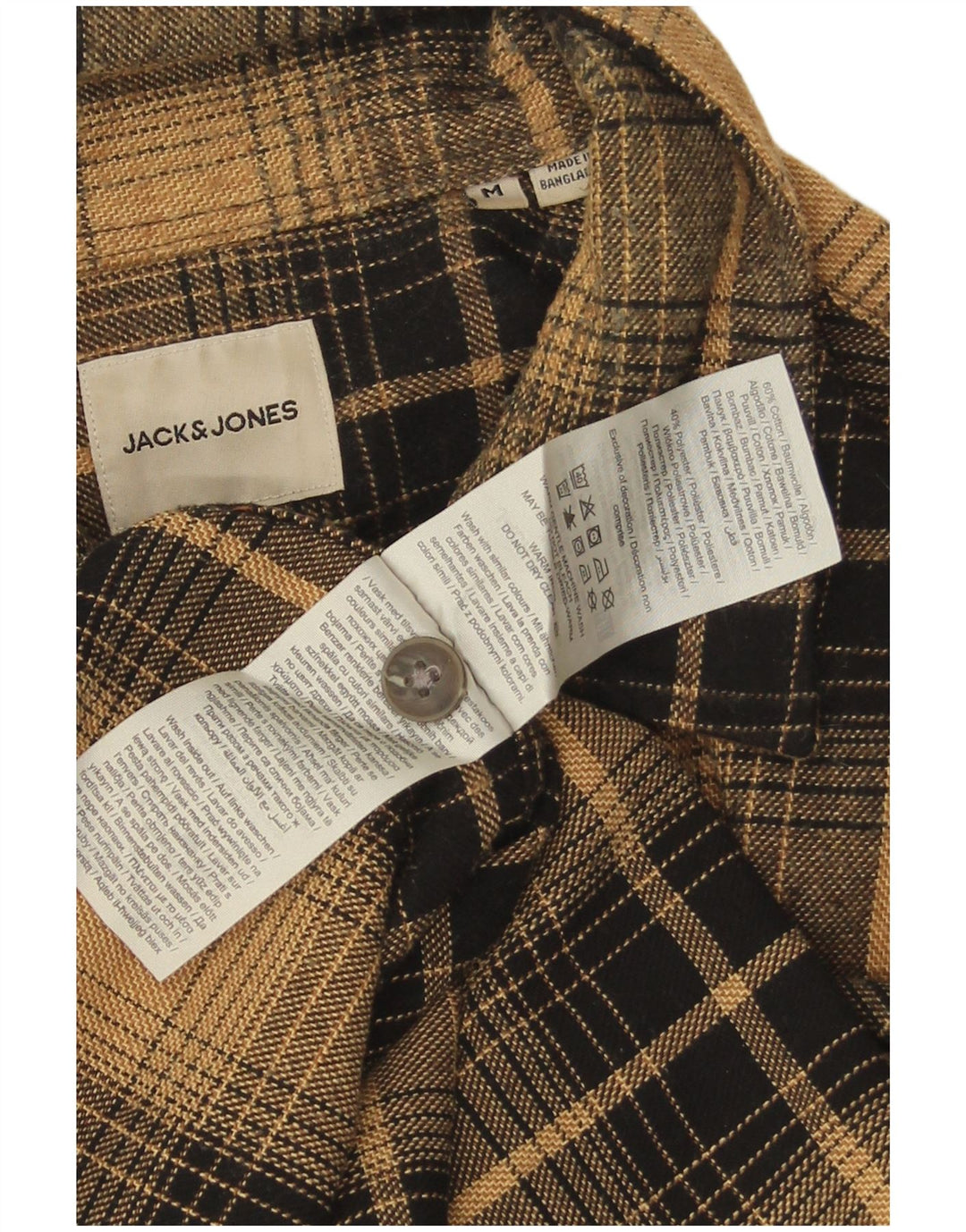 Jack & Jones Mens Flannel Shirt Medium Brown Check Cotton