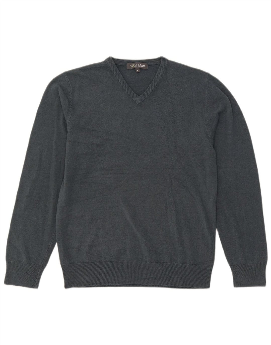 Marks & Spencer Mens V-Neck Jumper Sweater Medium Grey Acrylic