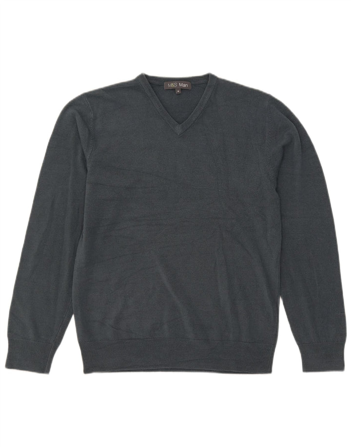 Marks & Spencer Mens V-Neck Jumper Sweater Medium Grey Acrylic