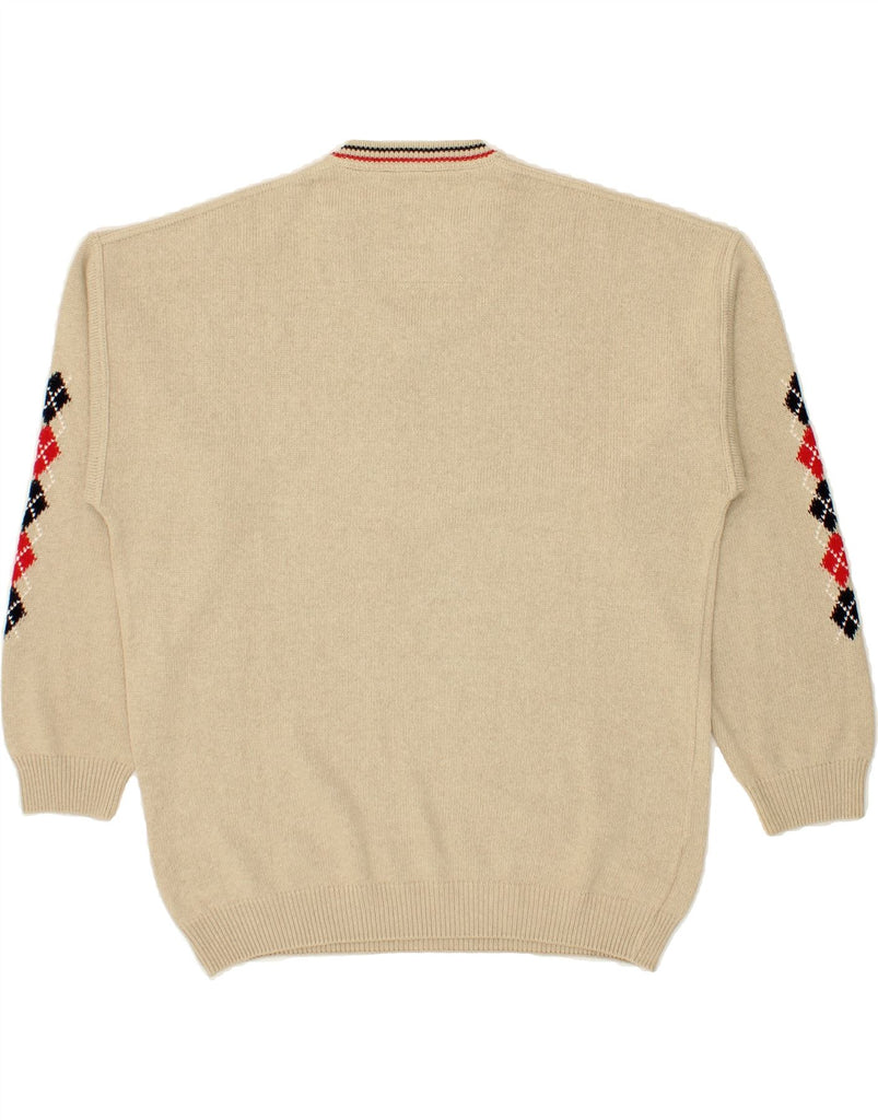 IL GRANCHIO Mens V-Neck Jumper Sweater Large Beige Argyle/Diamond Cotton | Vintage Il Granchio | Thrift | Second-Hand Il Granchio | Used Clothing | Messina Hembry 