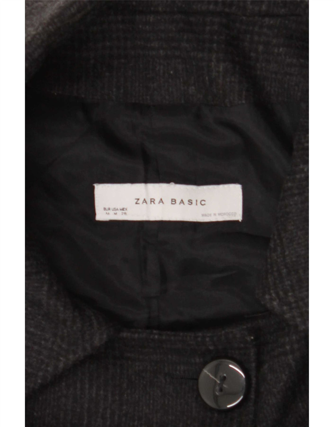 Zara Womens 3 Button Blazer Jacket UK 14 Medium Black Check Wool