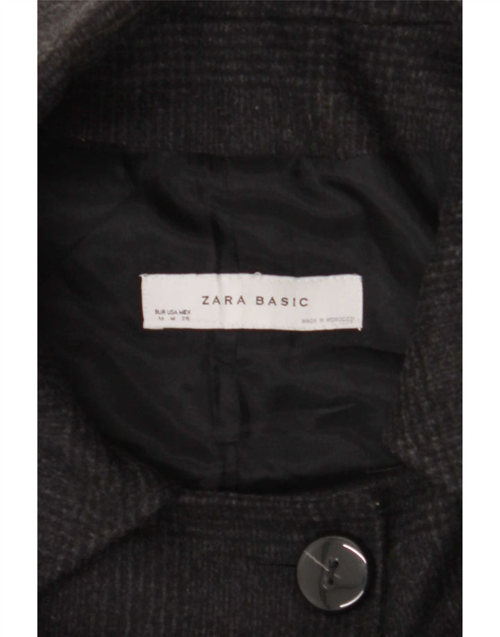 Zara Womens 3 Button Blazer Jacket UK 14 Medium Black Check Wool