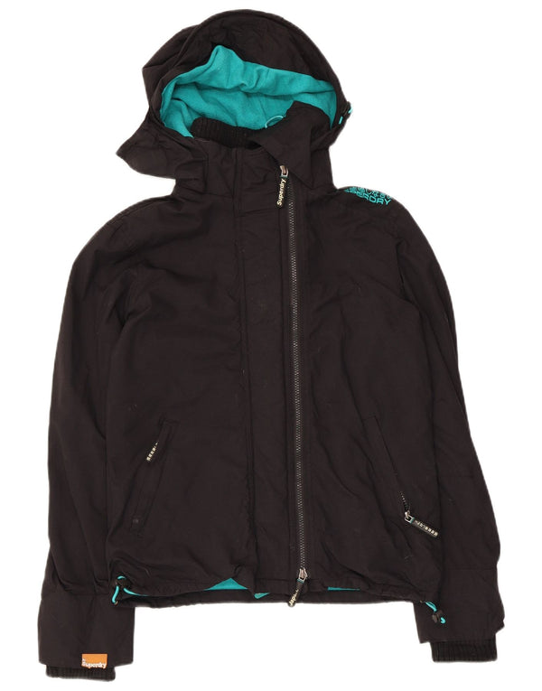 Superdry Womens Windcheater Graphic Hooded Windbreaker Jacket UK 6 XS Black