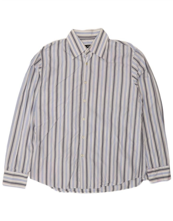 HUGO BOSS Mens Shirt Size 43 17 XL Blue Striped Cotton
