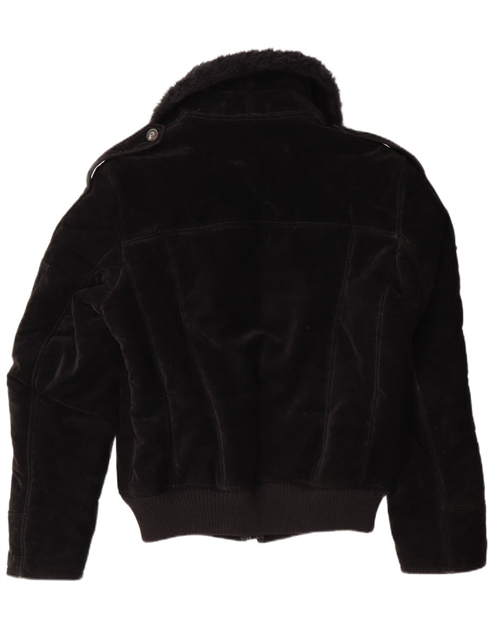 VINTAGE Womens Sherpa Jacket UK 12 Medium  Black Viscose